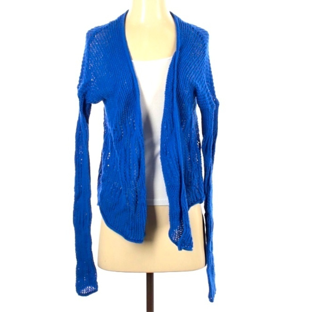 Hollister open front crochet woven knit cardigan small cobalt blue